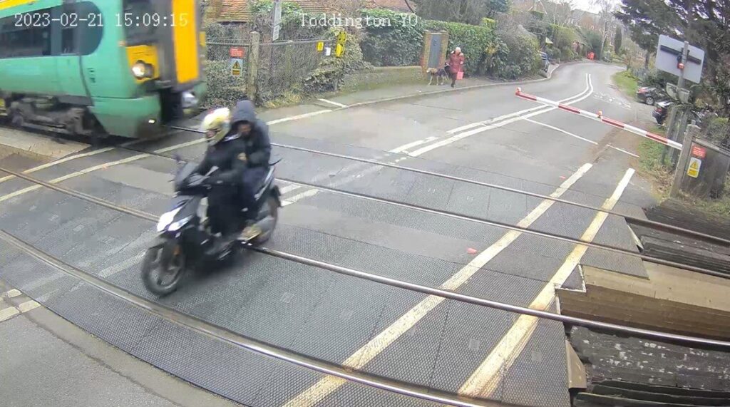 Shocking Cctv Footage Shows Near-miss Between Train And Red-light-running Moped In West Sussex"