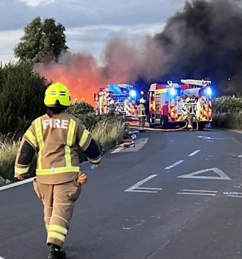 Kent and London fire brigade have been dealing with a large grass fire in Erith