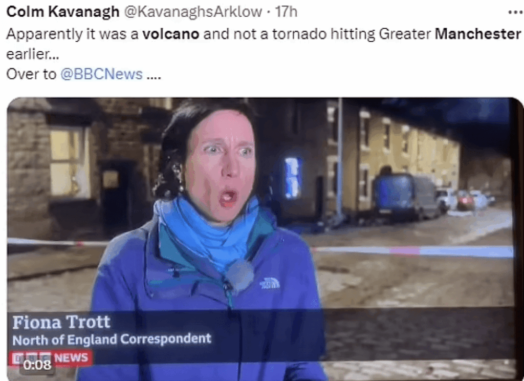 BBC News Viewers Amused as Reporter Mistakenly Mentions Volcano Instead of Tornado