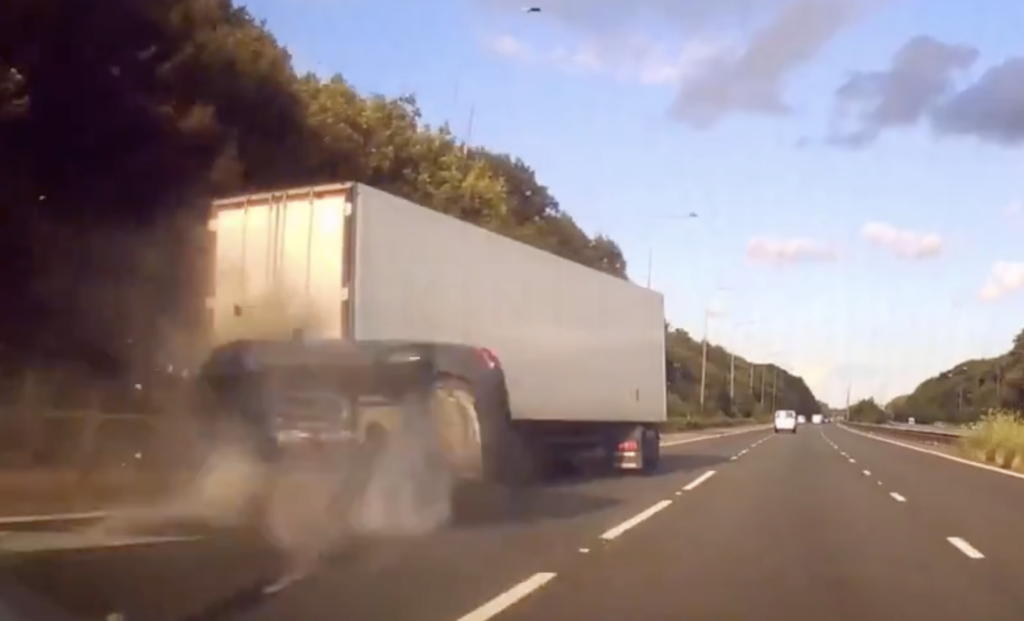 Shocking Video of Speeding Volvo S40 Hitting HGV on M2, Passenger Suffers Life-Changing Injuries