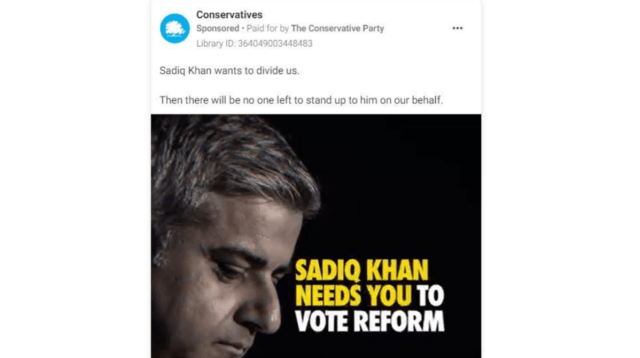 Conservative Party Withdraws Controversial Sadiq Khan Attack Ad After Just One Day