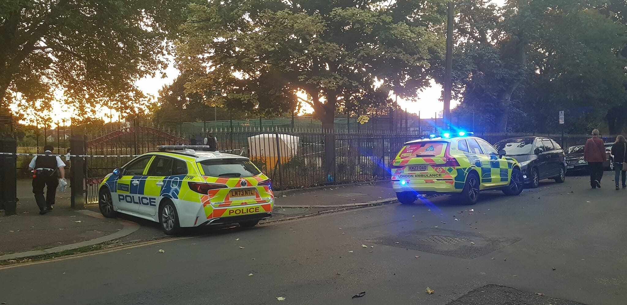 A murder investigation has been launched following a triple stabbing in an east London park