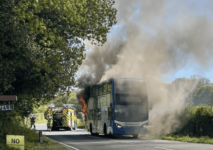 Stagecoach Bus Catches Fire Near Ashford – No Injuries Reported