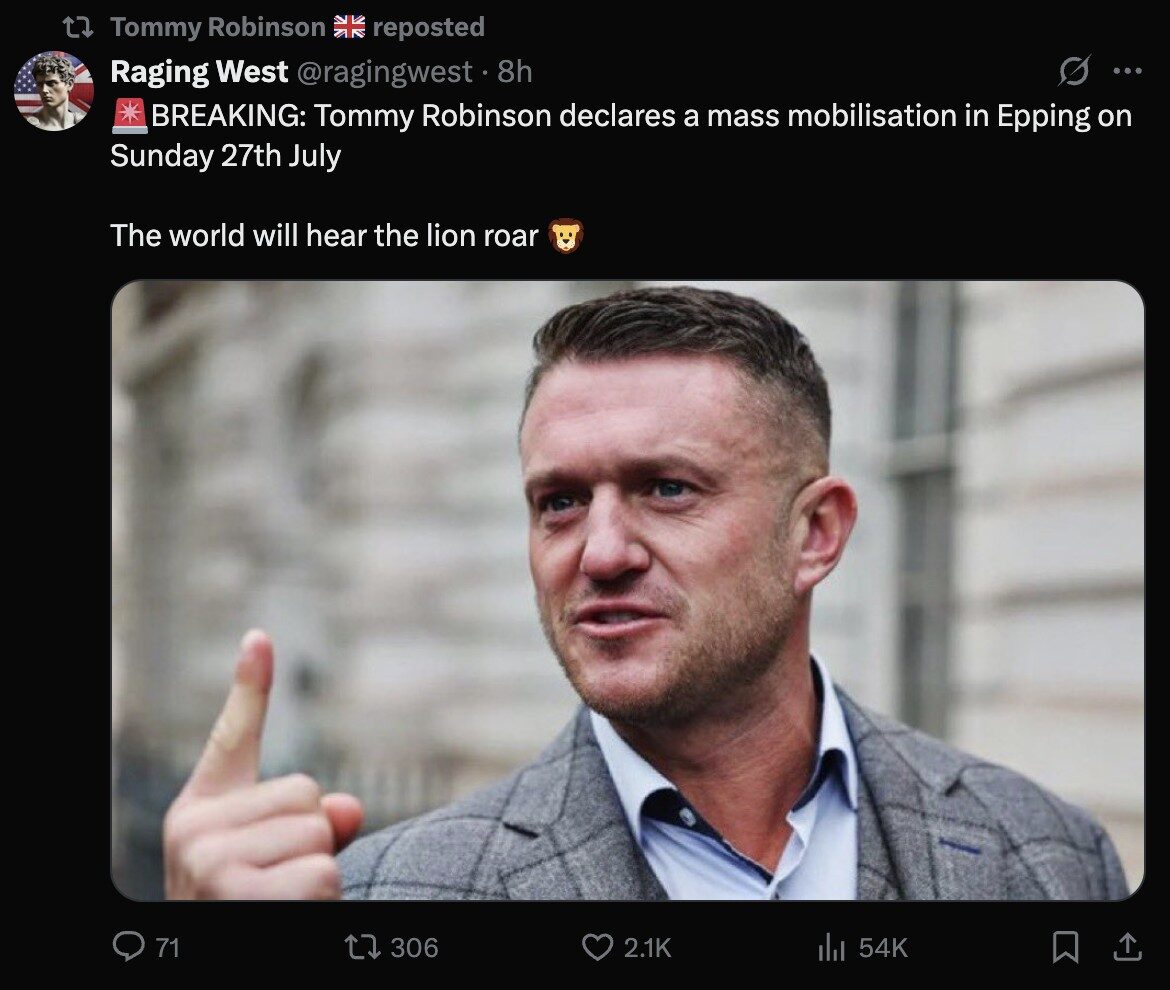 Tommy Robinson Declares Intent to Join Upcoming Epping Protest on July 27
