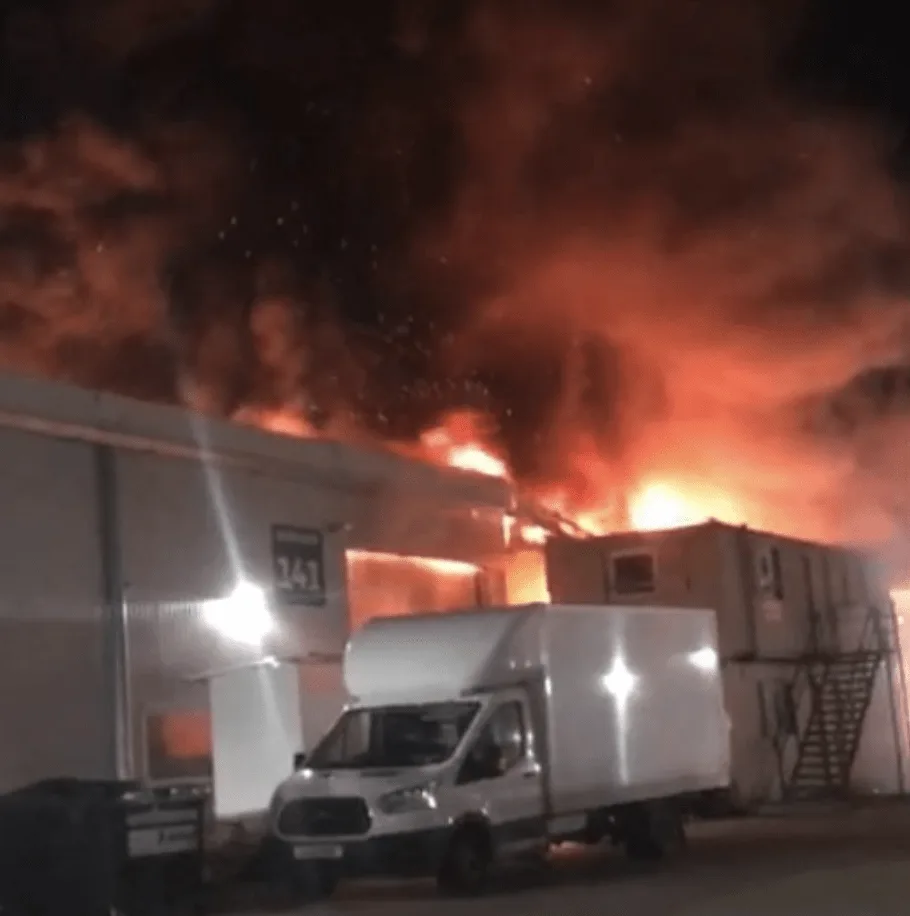 Pinewood Studio workshop destroyed by fire after sixty fire fighter battle to stop  blaze from spreading to second building