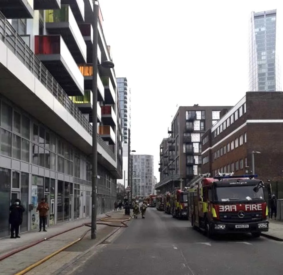 Two people left the flat and around 100 people also left the building before the arrival of the fire service at a blaze in Stratford