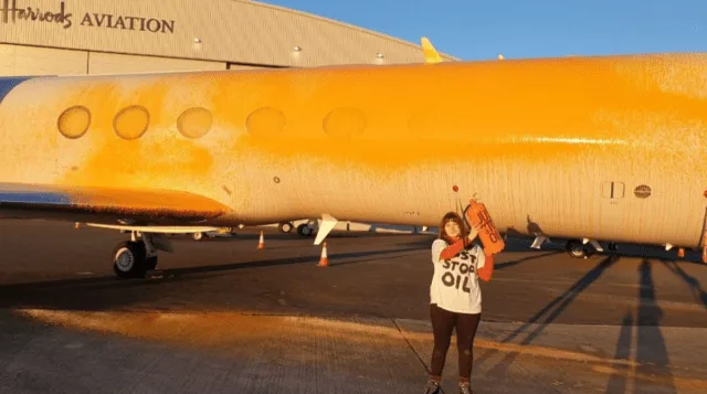 Just Stop Oil Duo Arrested After Splashing Â£5,000 Orange Paint on Stansted Private Jets