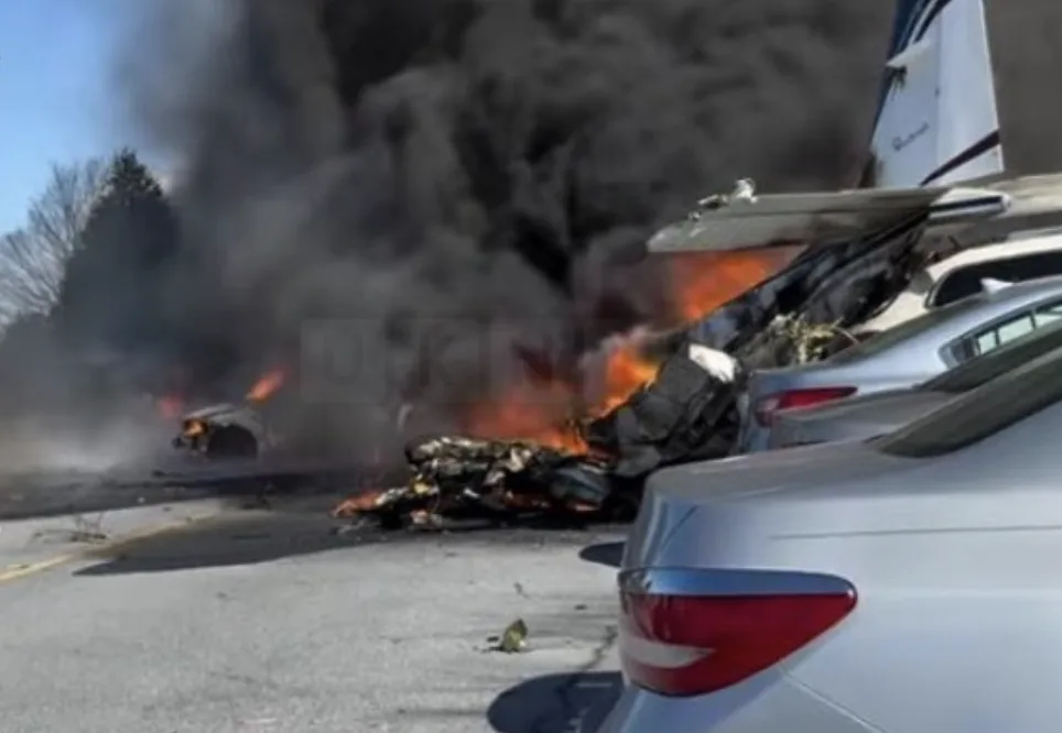 Fiery Plane Crash Rocks Pennsylvania Retirement Village Car Park â€“ All Five Aboard Injured but Miraculously Survive