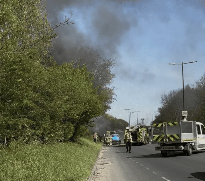 Thamesmead Car Crash Sparks Massive Fire, Eastern Way Closed After Blaze Engulfs Vehicle and Roadside