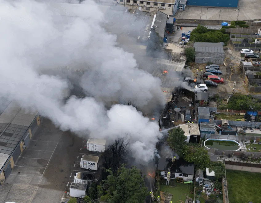 Massive Erith Industrial Yard Blaze: 70 Firefighters Battle Smoke-Choked Fire on Manor Road