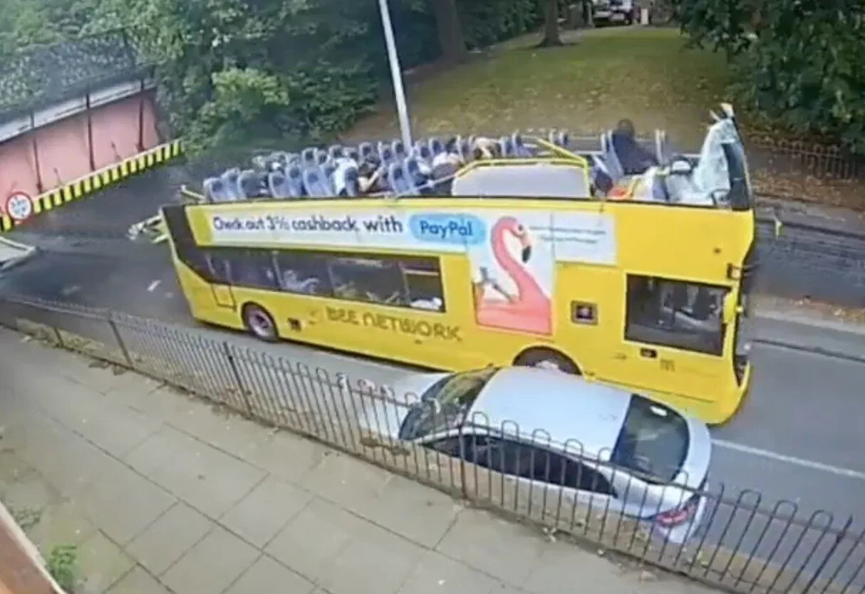 Terrifying Crash in Eccles as Double-Decker Bus Hits Bridge, Rips Off Roof â€“ 15 Hospitalised