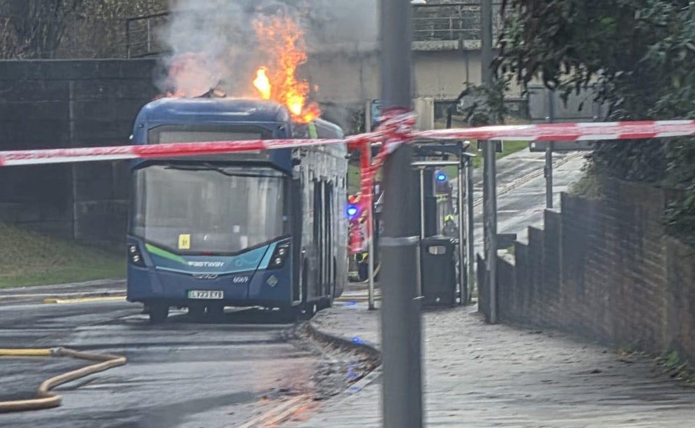 Hydrogen-Powered Bus Erupts in Flames in Crawley Town Centre â€“ No Injuries Reported