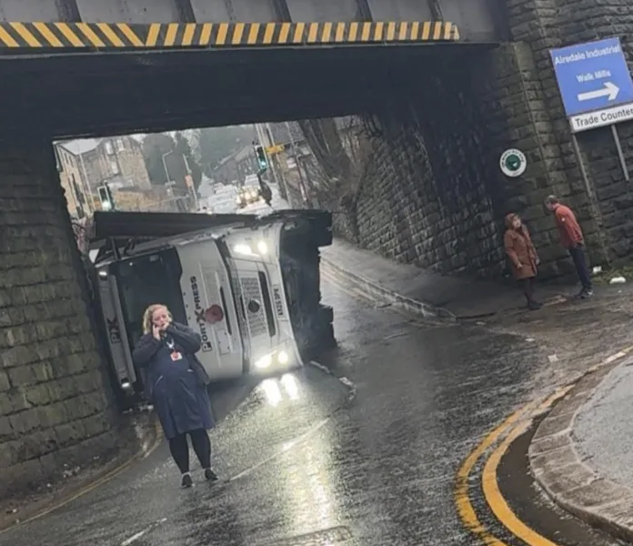 Lorry Hits Low Bridge and Overturns on Park Lane, Keighley â€“ Major Delays as Road Closed
