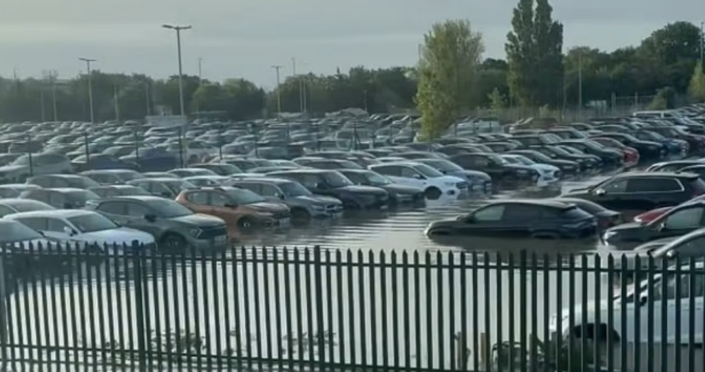 Heathrow Car Park Flooded with Vehicles Submerged in Water