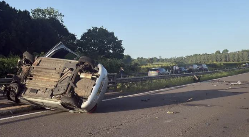 Eight-Day-Old Baby Rescued from Overturned Vehicle on M50