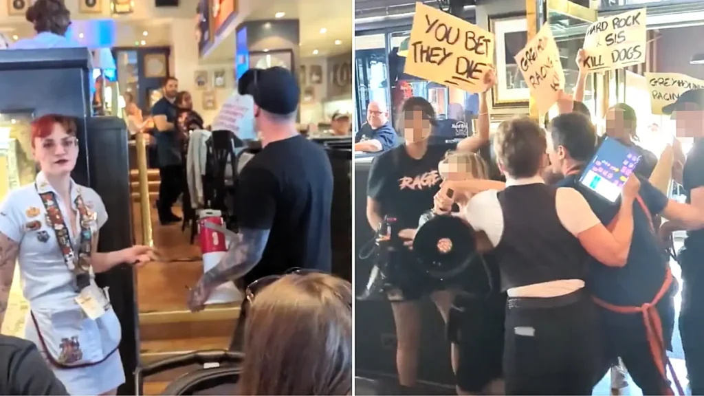 Dozens Gather at Hard Rock Cafe in Protest Against Greyhound Racing