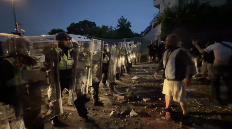 Riot Police Engage Protesters Near Stabbing Scene in Southampton