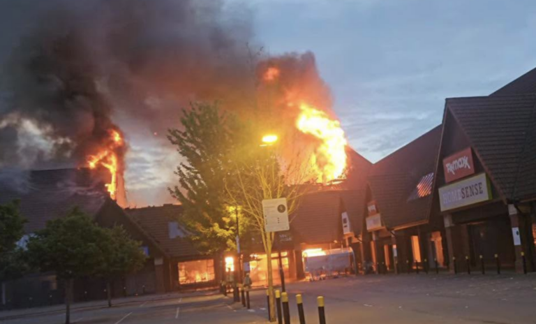 Large Fire Destroys Shopping Centre Roof in Leicestershire