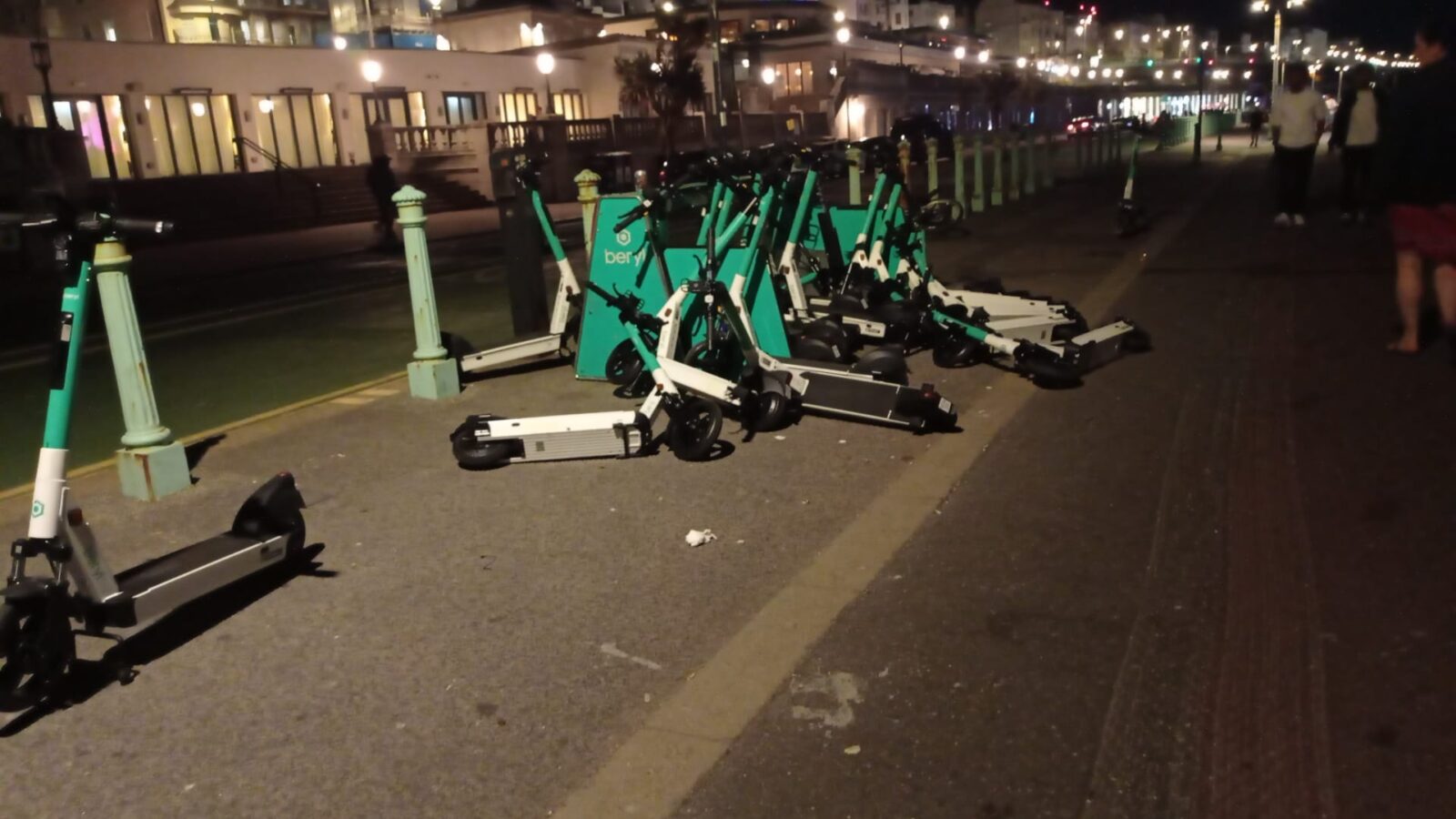 New Beryl E-Scooters Left Stacked Near Hubs After Parking Spaces Fill Up