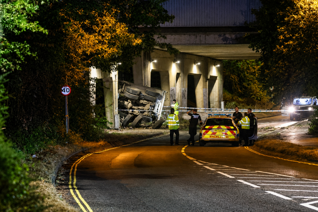 HGV Tipper Plunges 20ft From M3 Bridge in Serious Crash as Major Junction Closed