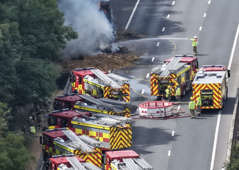 M4 Closed Near Swindon After Lorry Carrying Hay Catches Fire
