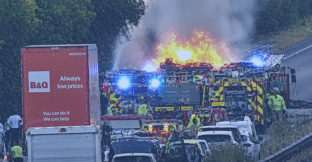 A34 Closed After Hay Lorry Bursts Into Flames Near Winchester