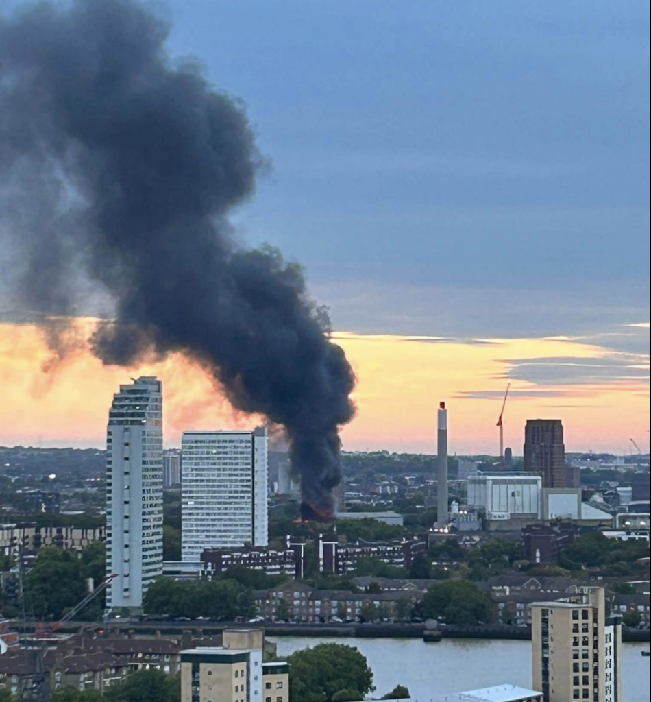 Huge fire erupts at south-east London recycling plant sending thick black smoke across capital