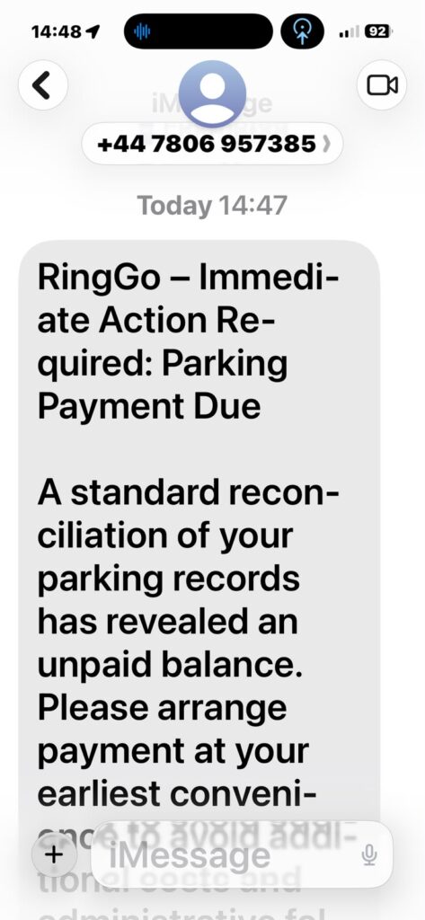 Fake RingGo Parking Payment Text Scam Targets Motorists