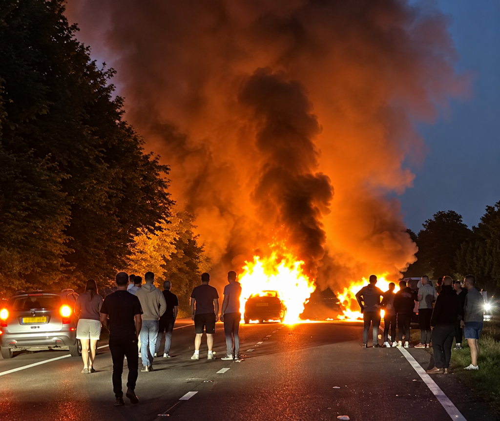 Major Hampshire road shut after two vehicles engulfed as police impose drone no-fly zone