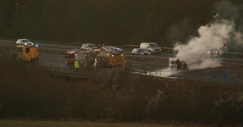 M3 Chaos After A Car Fire, Broken Down Transporter And  Now An Ambulance Crash