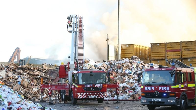 Seventy Fire Fighters Tackle Fire That Has Ripped Through Recycling Centre At Brentford