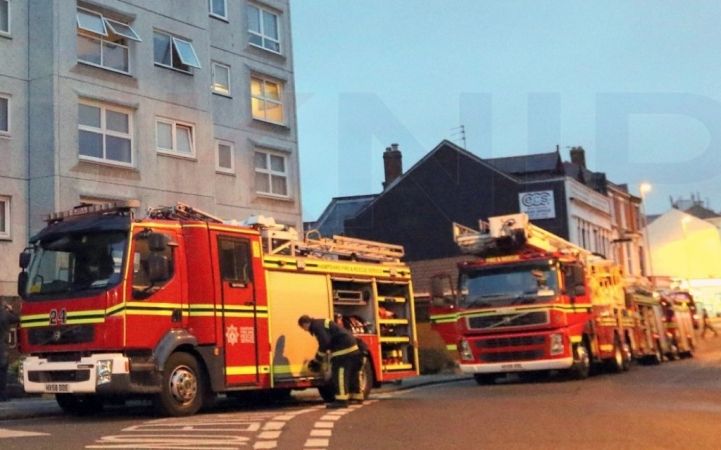 Fire Engine Take  Patient To Hospital After Tower Block Fire In Portsmouth
