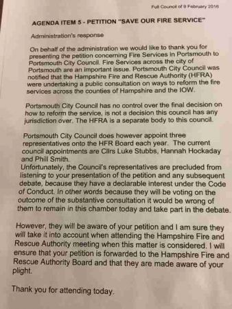 Fire Cuts Debated At Portsmouth City Council Meeting