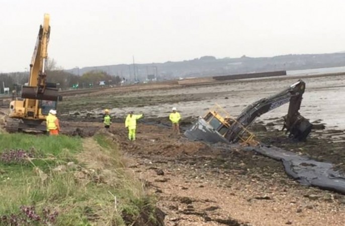Digger Driver Gets That Sinking Feeling On Eastney