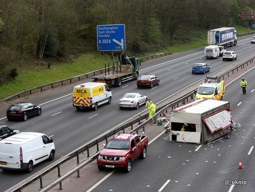 Fairground Lorry Overturns On M27