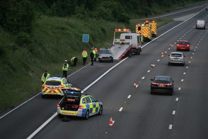 Car Ploughs Into Grass Verge On M3 Motorway In Basingstoke