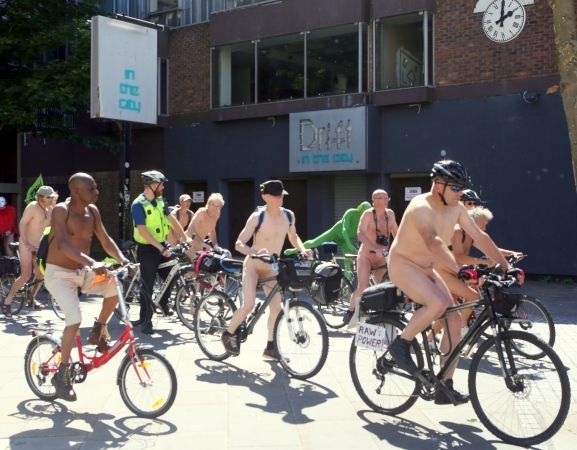 Cyclists Bare All In Portsmouth  Protest  Over Oil And Cycle Safety