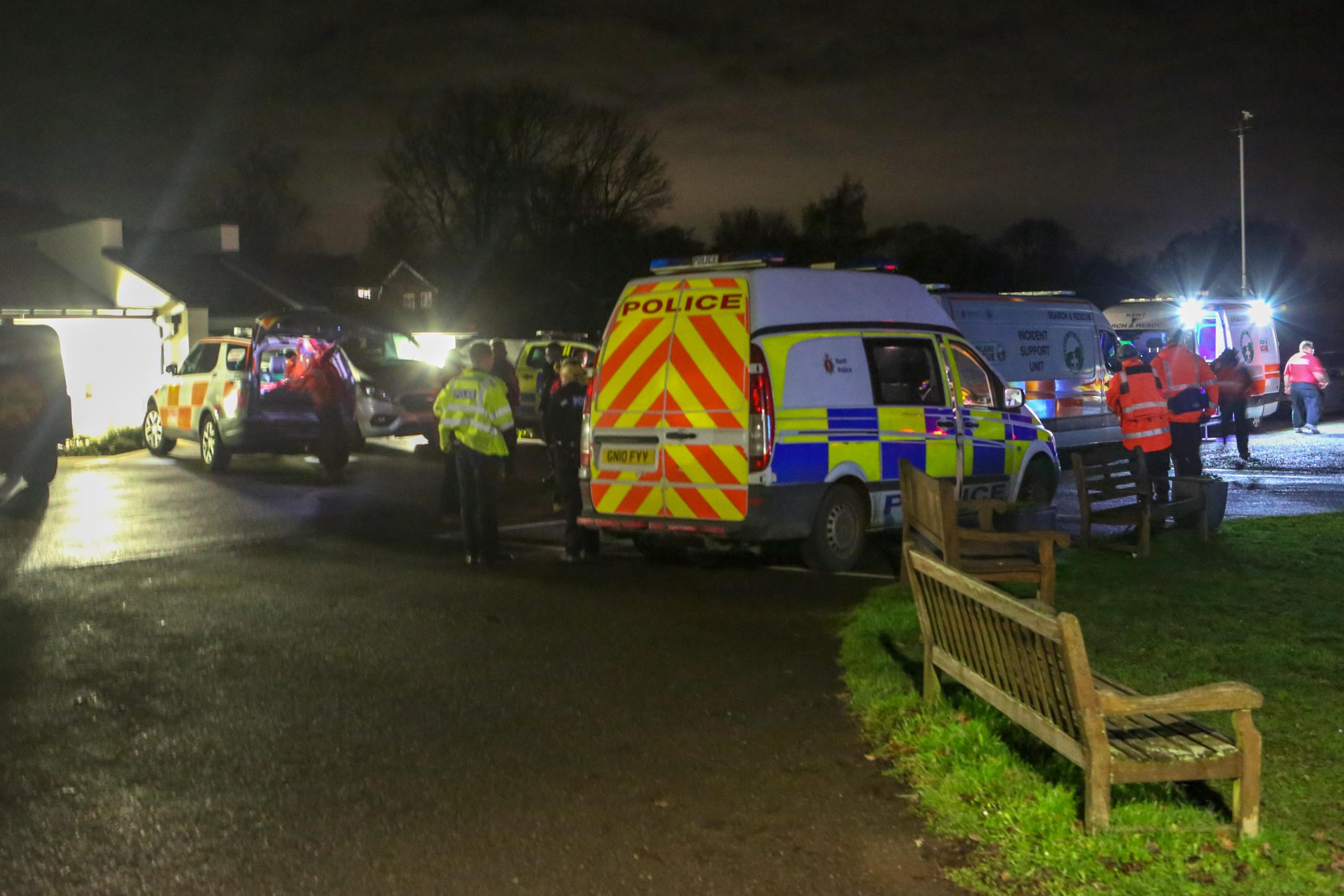 Major Search Involving Police Helicopter And Search Volunteers In The Sleepy Kent Village For Young Boy